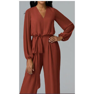 AW BRIDAL 14 1X plus rust orange Roxanne Long Sleeve Wide Leg Jumpsuit NEW 0b18